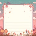 Diary notepad, blank, flowers, hearts, AI generated.