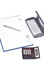 Diary pen and calculator Royalty Free Stock Photo