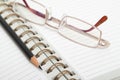 Diary, pencil and glasses Royalty Free Stock Photo