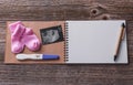 Diary of pregnancy. Still life. Royalty Free Stock Photo