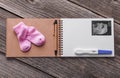 Diary of pregnancy. Still life. Royalty Free Stock Photo