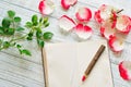 Diary and rose petals Royalty Free Stock Photo