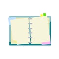 Diary for writing with stickers and details. Copy space pages. Empty sheets. Open book or notebook. School thing. Royalty Free Stock Photo