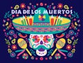 Dias de los Muertos trend flat banner vector. In English Feast of death. Mexico design for fiesta cards or party