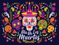 Dias de los Muertos typography banner vector. In English Feast of death. Mexico design for fiesta cards or party