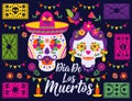 Dias de los Muertos typography banner vector. In English Feast of death. Mexico design for fiesta cards or party