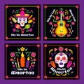 Dias de los Muertos typography banners vector. Mexico design for fiesta cards or party invitation, poster. Flowers