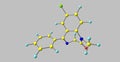 Diazepam molecular structure isolated on grey