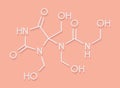 Diazolidinyl urea antimicrobial preservative molecule formaldehyde releaser. Skeletal formula.