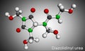 Diazolidinyl urea molecule. It is antimicrobial preservative. Is used in many cosmetics. Molecular model. 3D rendering