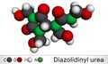 Diazolidinyl urea molecule. It is antimicrobial preservative. Is used in many cosmetics. Molecular model. 3D rendering
