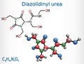 Diazolidinyl urea molecule. It is antimicrobial preservative. Is used in many cosmetics. Structural chemical formula and