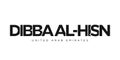 Dibba Al-Hisn in the United Arab Emirates emblem. The design features a geometric style, vector illustration with bold typography