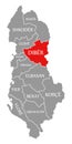 Diber red highlighted in map of Albania Royalty Free Stock Photo