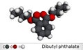 Dibutyl phthalate, DBP molecule. It is phthalate ester, diester. It is environmental contaminant, teratogenic agent Royalty Free Stock Photo