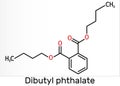 Dibutyl phthalate, DBP molecule. It is phthalate ester, diester. It is environmental contaminant, teratogenic agent Royalty Free Stock Photo