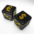 Dice 3d with dollar and euro symbol