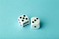 Dice on a blue background. Game, business, solutions, concept. Copy space Royalty Free Stock Photo