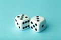 Dice on a blue background. Game, business, solutions, concept. Copy space Royalty Free Stock Photo