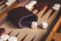 Dice on board game, play backgammon Royalty Free Stock Photo