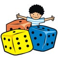 Dice and boy, vector icon. Playing cube and happy kid. Royalty Free Stock Photo