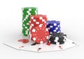 Dice, cards and chips. Casino concept, isolated white background Royalty Free Stock Photo