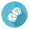 Dice, casino blue round flat design vector icon isolated on white background
