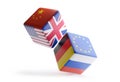 Dice China Europe USA UK Germany Russia 3d-illustration