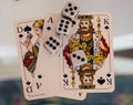 Dice, coins and playing cards. Royalty Free Stock Photo