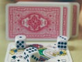 Dice, coins and playing cards. Royalty Free Stock Photo