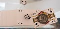 Dice, coins and playing cards. Royalty Free Stock Photo