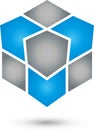 Dice, Cube and Arrows in Color, Network and IT Services Logo, Icon