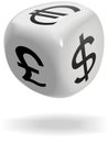 Dice cube rolls currency symbols of money game