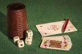 Dice Cup with Deck Cards Royalty Free Stock Photo