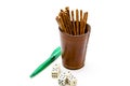 Dice cup with saltsticks Royalty Free Stock Photo