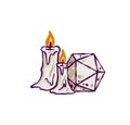 Dice d20 for playing Dnd and candle. Dungeon and dragons board game. Royalty Free Stock Photo