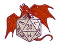 Dice d20 for playing Dnd. Dungeon and dragons board game. Cartoon outline drawn illustration.