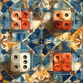 Dice on Decorative Tile - A Colorful Composition Royalty Free Stock Photo