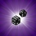 Dice design isolated on purple retro background. Two dice casino gambling template concept. Winner bet in casino. Vector illustrat
