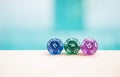 Dice divination on blurred water background, astrological dices fortune telling divination tools