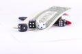 DICE, DOLLAR BILLS AND PEN