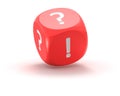 Dice with exclamation mark and question mark