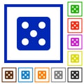 Dice five flat framed icons