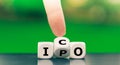 Dice form the abbreviations IPO Initial Public Offering and ICO Initial Coin Offering. Royalty Free Stock Photo