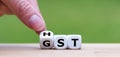 Dice form the expressions `GST` Goods and Services Tax and `HST` Harmonized Sales Tax. Royalty Free Stock Photo