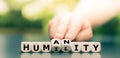 Dice form the words `humility` and `humanity`. Royalty Free Stock Photo