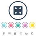 Dice four flat color icons in round outlines