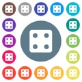 Dice four flat white icons on round color backgrounds