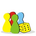 Dice and four pieces, ludo, game, color vector illustration