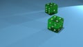 Dice on gambling table. Two green plastic cubes. 3d render. Royalty Free Stock Photo